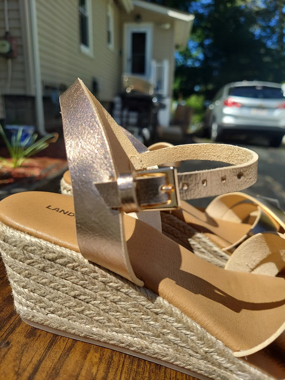 Lands End Metallic Rose Gold Espadrille Wedge Sandals Women Size 8.5 Coastal - Picture 10 of 14